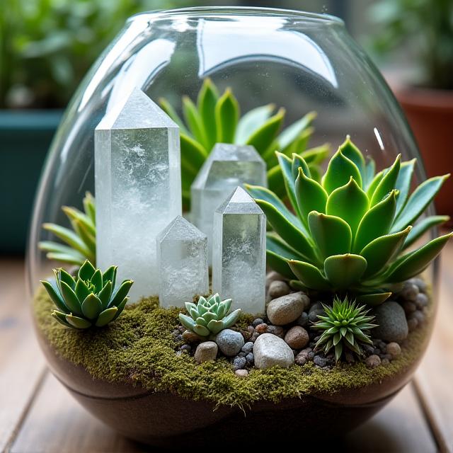 水晶と多肉植物のテラリウム